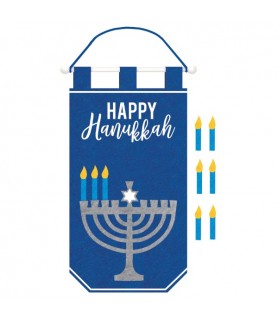 Religious Hanukkah Menorah Felt Banner with Removeable Candle Add-Ons (1ct)