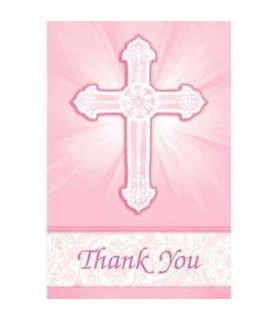 Religious 'Radiant Cross' Pink Thank You Notes w/ Envelopes (8ct)