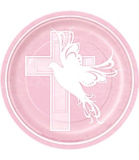 Religious 'Dove Cross Pink' Small Paper Plates (8ct)