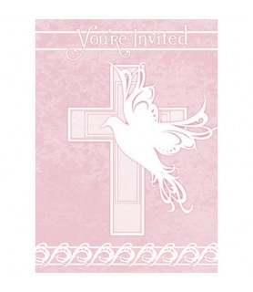 Religious 'Dove Cross Pink' Invitations w/ Envelopes (8ct)