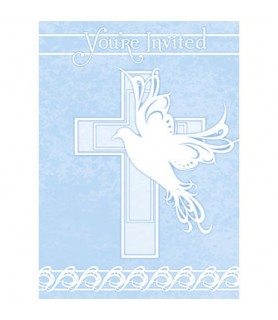 Religious 'Dove Cross Blue' Invitations w/ Envelopes (8ct)