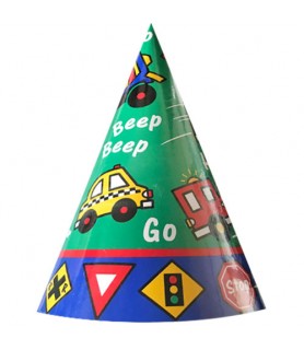 Happy Birthday 'Honk Honk Beep Beep' Cone Hats (8ct)