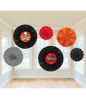 Rock On Skull and Flames Paper Fan Decorations (6pc)