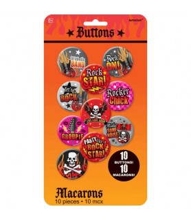 Rock On Skull and Flames Buttons / Favors (10ct)