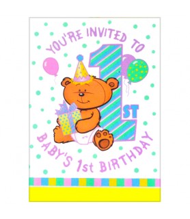 First Birthday Fun Teddy Bear Invitations w/ Envelopes (8ct)