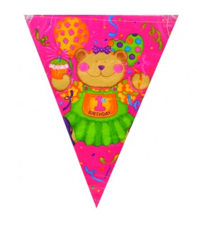 1st Birthday Baby Bear Pink Pennant Banner