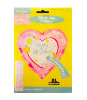 Happy Birthday Foil Mylar Pink Balloon w/ Letter Stickers (1ct)