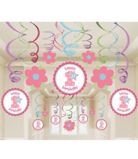Birthday  'Sweet Lil' Cupcake Girl' Hanging Swirl Decorations (12pc)