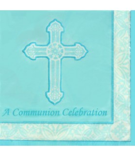 Communion Celebration 'Radiant Cross' Blue Lunch Napkins (16ct)