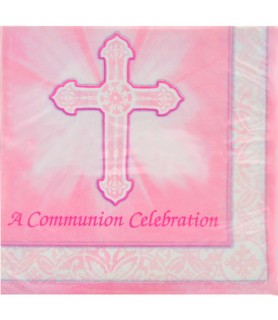 Communion Celebration 'Radiant Cross' Pink Lunch Napkins (16ct)