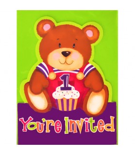Teddy's 1st Birthday Invitations w/ Envelopes (8ct)