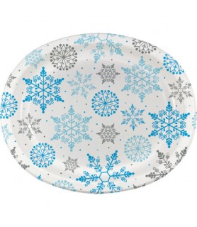 Winter Snow Extra Large Oval Paper Plates (8ct)