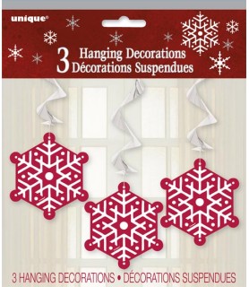 Sparkle Red Snowflakes Hanging Swirl Decorations (3ct)