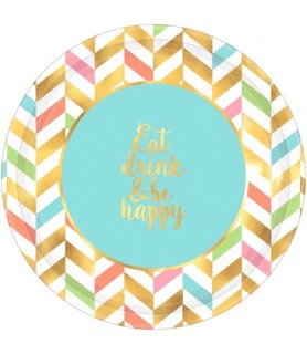 Pastel Confetti 'Eat Drink and Be Happy' Extra Large Paper Plates (8ct)