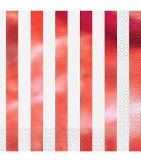 Red Shiny Metallic Stripes Lunch Napkins (16ct)