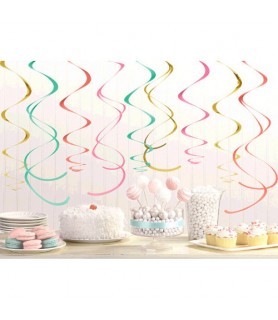 Pastel Confetti Small Hanging Swirl Decorations (12pc)