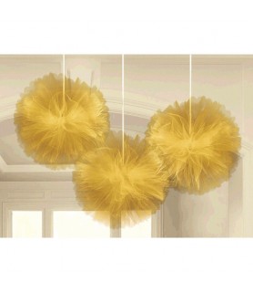 Gold Tulle Large Fluffy Pom Pom Decorations (3ct)