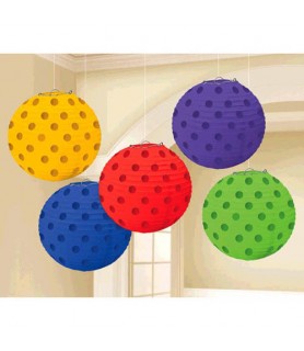 Multi-Colored Dark Rainbow Polka Dots Mini Paper Lanterns (5ct)