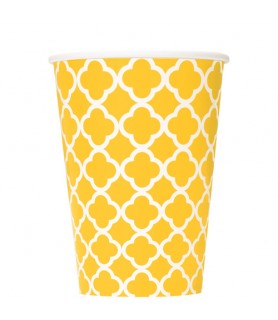 Sunflower Yellow Quatrefoil 12oz Paper Cups (6ct)
