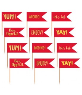 Red and Gold Cupcake Toppers / Picks (24ct)