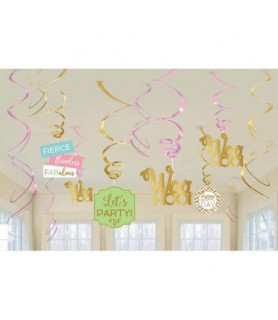 Pastel Confetti Hanging Swirl Decorations (12pc)