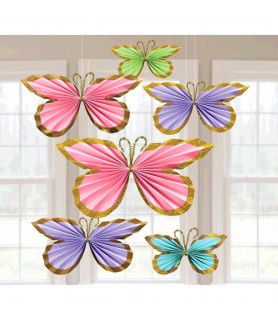 Pastel Glitter Butterfly Fan Decorations (6pc)