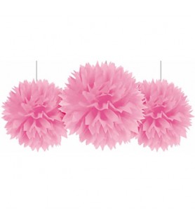 Lovely Pink Large Spiky Fluffy Pom Pom Hanging Decorations (3ct)