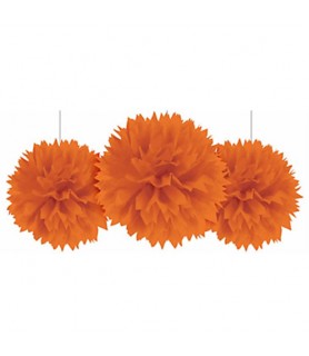 Orange Large Fluffy Pom Pom Hanging Decorations (3ct)