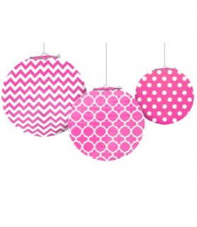 Pink Quatrefoil Polka Dots Chevron Paper Lanterns (3ct)