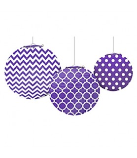 Purple Quatrefoil Polka Dots Chevron Paper Lanterns (3ct)