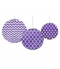 Purple Quatrefoil Polka Dots Chevron Paper Lanterns (3ct)
