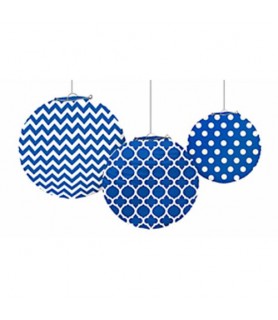 Royal Blue Quatrefoil Polka Dots Chevron Paper Lanterns (3ct)