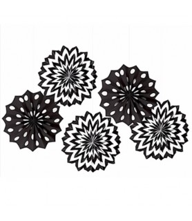 Black Polka Dot Chevron Printed Paper Fan Decorations (5ct)