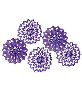 Purple Polka Dot Chevron Printed Paper Fan Decorations (5ct)