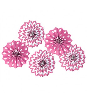 Pink Polka Dot Chevron Printed Paper Fan Decorations (5ct)