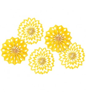 Yellow Polka Dot Chevron Printed Paper Fan Decorations (5ct)