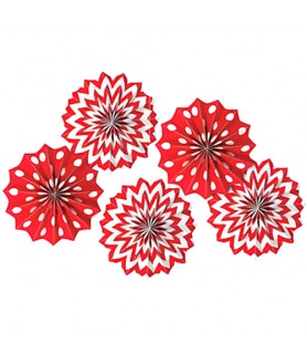 Red Polka Dot Chevron Printed Paper Fan Decorations (5ct)