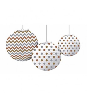 Mixed Metallic Polka Dots Chevron Paper Lanterns (3ct)