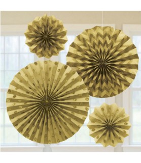 Gold Glitter Printed Paper Fan Decorations (4ct)