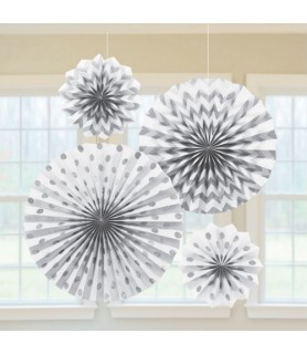 White Glitter Printed Paper Fan Decorations (4ct)