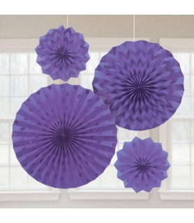Purple Glitter Printed Paper Fan Decorations (4ct)