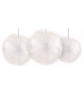 White Tulle Large Fluffy Pom Pom Decorations (3ct)