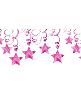 Bright Pink Shooting Stars Hanging Swirl Decorations (30pc)