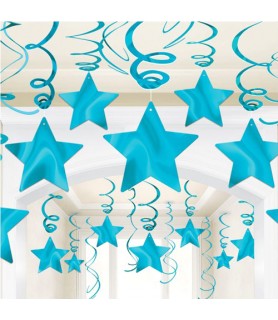 Caribbean Blue Shooting Stars Hanging Swirl Decorations (30pc)