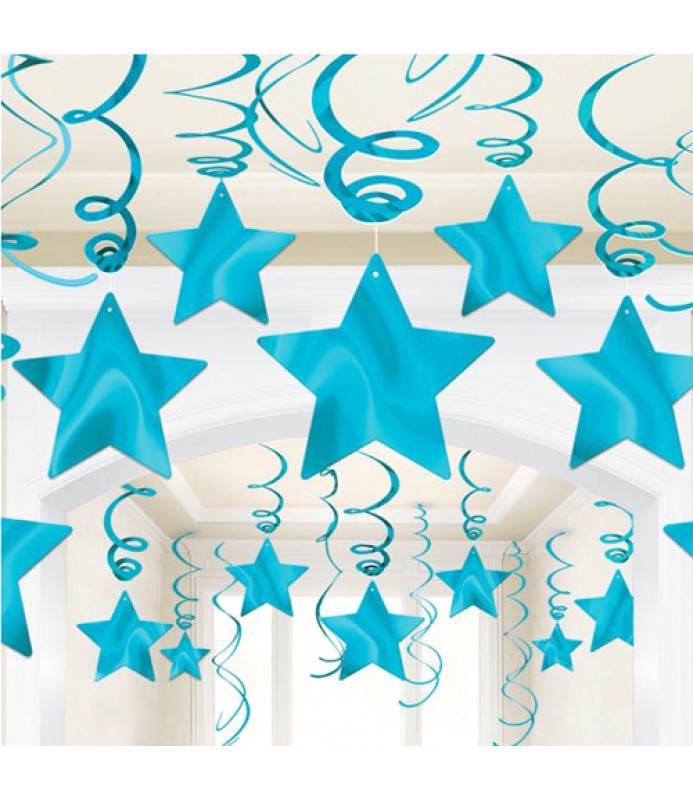 CARIBBEAN BLUE SHOOTING STAR SWIRL DECORATIONS (30) ~ Birthday Party  Supplies