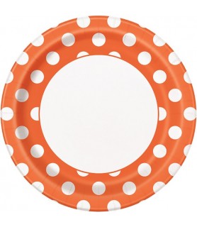 Pumpkin Orange and White Polka Dots Large Paper Plates (8ct)
