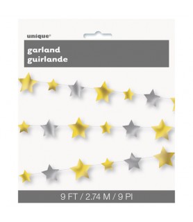 Gold and Silver Metallic Stars Garland (9ft)