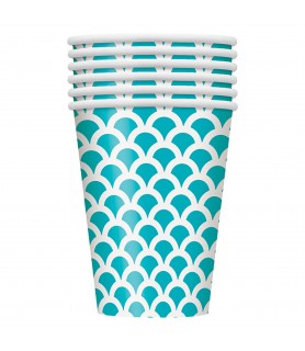 Caribbean Teal Scallop 12oz Paper Cups (6ct)