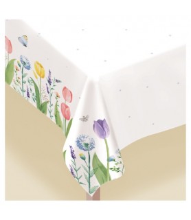 Floral Print 'Tulip Garden' Flannel Backed Plastic Tablecover (1ct)