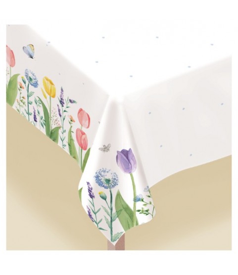 Floral Print 'Tulip Garden' Flannel Backed Plastic Tablecover (1ct)
